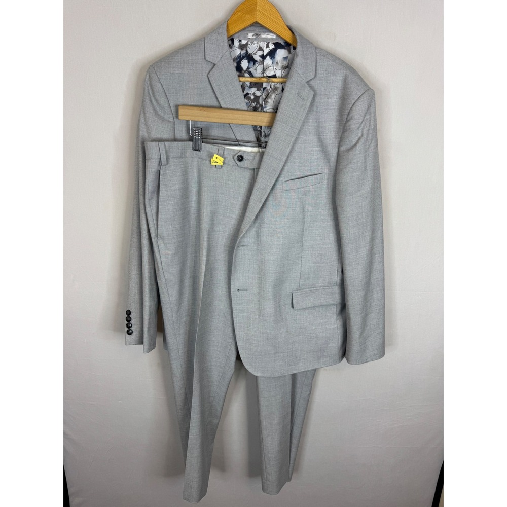 Grafton Mens Light Gray Slim Fit Two Piece Suit Floral Lining 46S 38x30